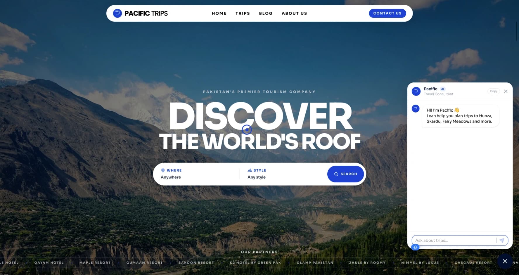 Pacific Trips Chatbot — Web Chat