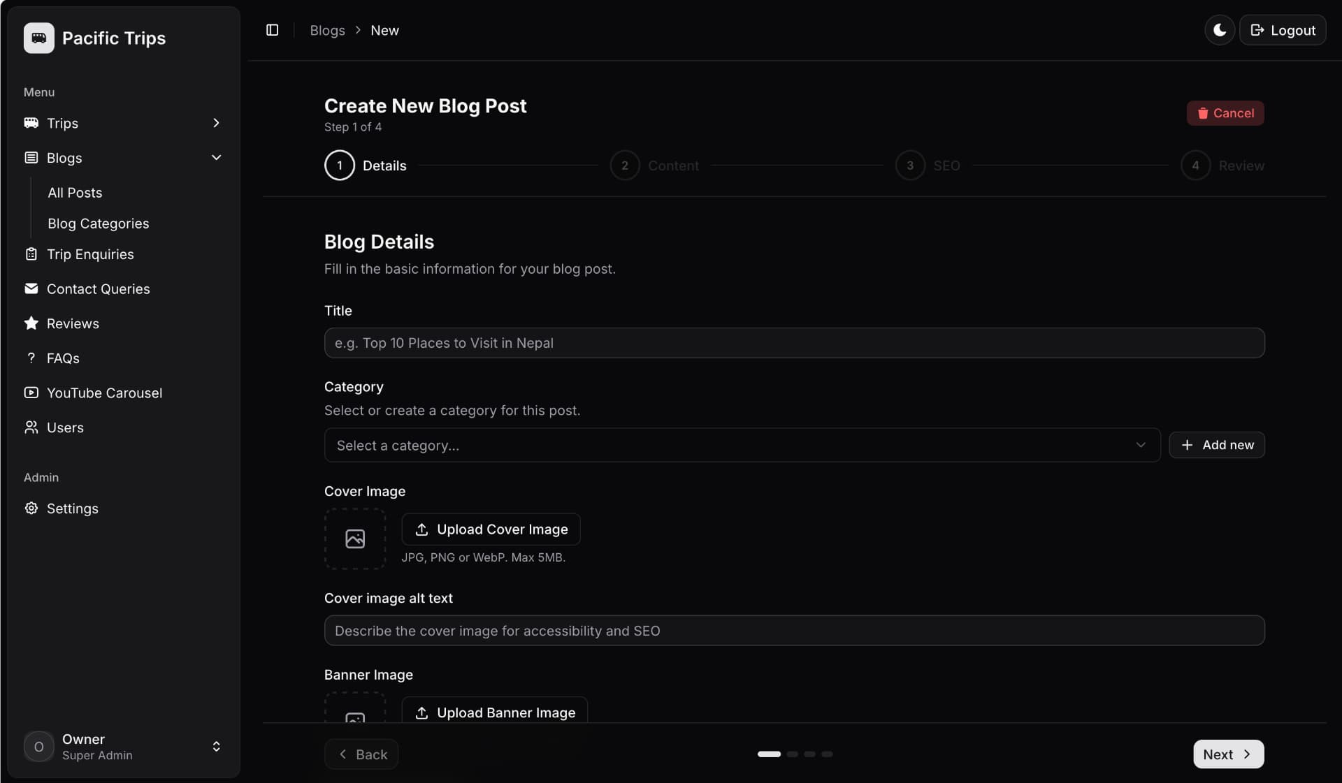 Blog post editor