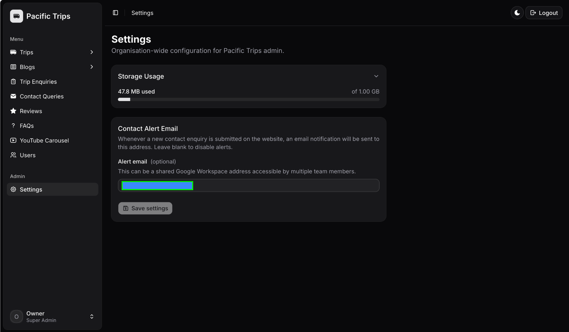 Organisation settings